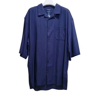 Trust Men's 4X Navy Blue Linen Rayon Blend Camp Shirt Button Up Short Sleeve NWT
